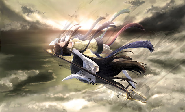 anime boy with spear girl with staff anime boy with spear girl with staff